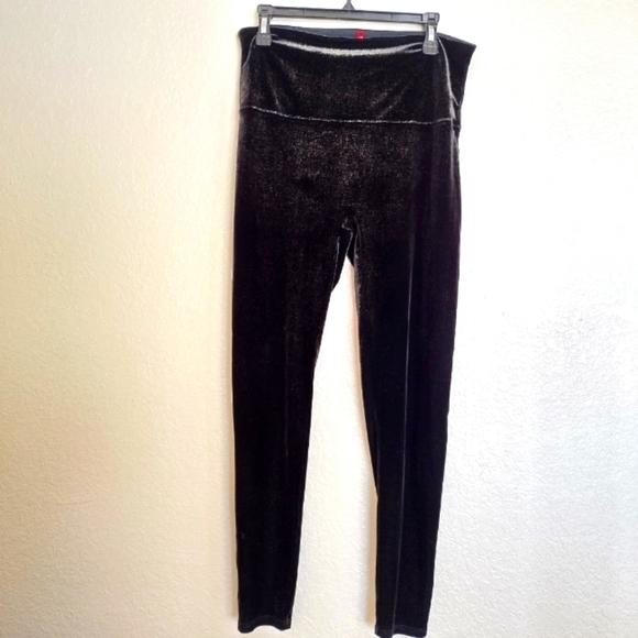 Spanx Black Velvet shimmer gold high rise Leggings Classic Boho Chic sz 1X - Picture 1 of 7